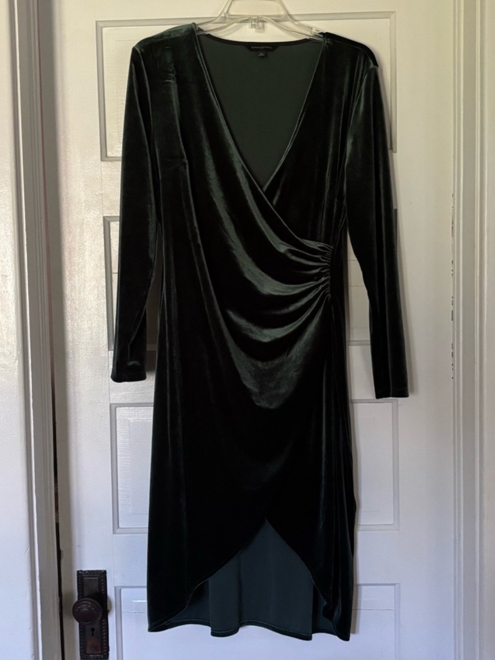 Banana Republic Dark Green Velvet Faux-Wrap Long Sleeve Dress